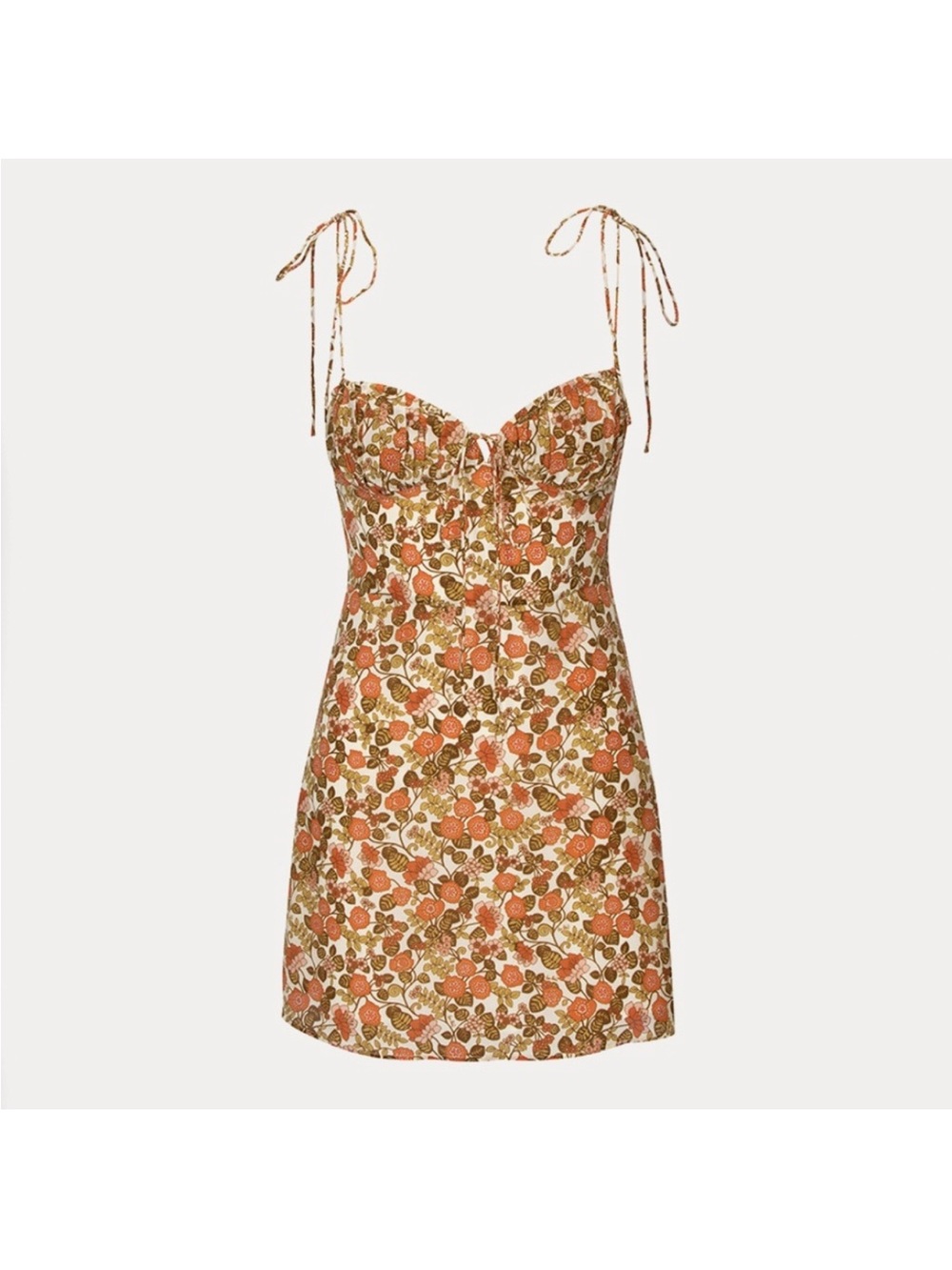 Realisation Par Floral Tie-Shoulder Mini Dress in Rust and Olive